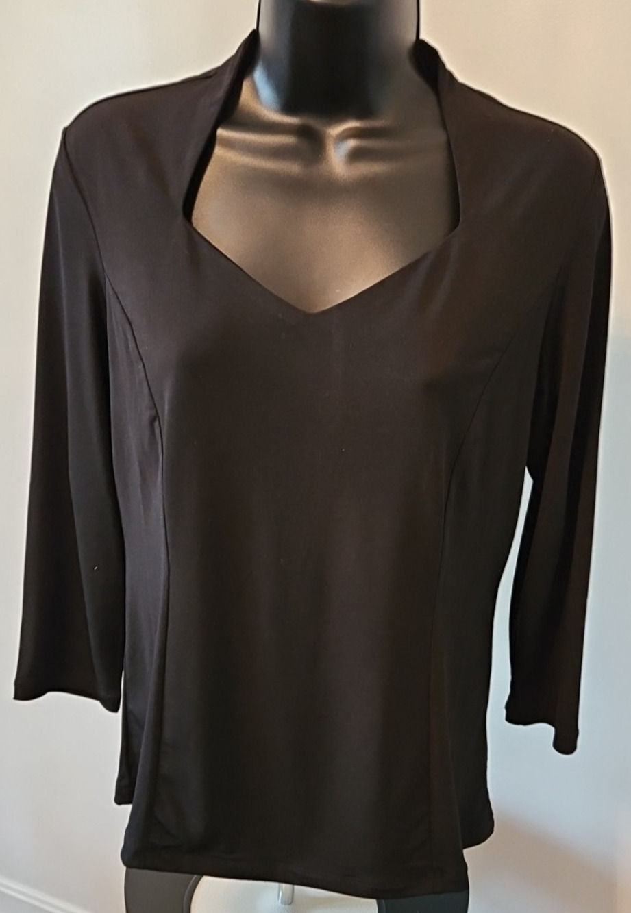 Grace Women's M Black Long Sleeve Top Deep V Neck Stretch Fitted Polyester